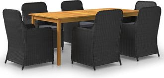 vidaXL Juego De Comedor Para Jard&iacute;n De 7 Piezas Negro Vidaxl