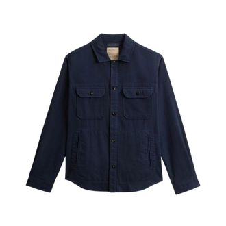 Woolrich Light Jackets, male, Blue, Size: XL Linen Blend Safari Overshirt