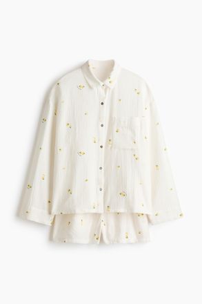 H&M Pyjama mit Oberteil und Shorts - Weiss/Zitronen