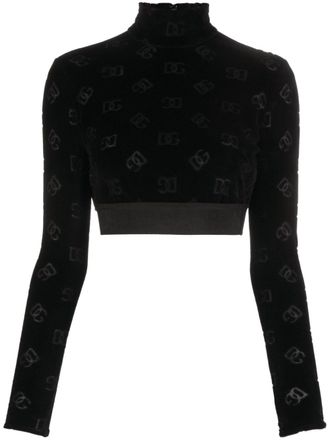 Dolce & Gabbana debossed-logo pattern cropped top - women - Elastane/Polyester/Cotton/Polyamide - 38 - Black