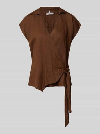 Tommy Hilfiger Regular Fit Leinenbluse in Wickeloptik in Mittelbraun, Gr&ouml;&szlig;e 34