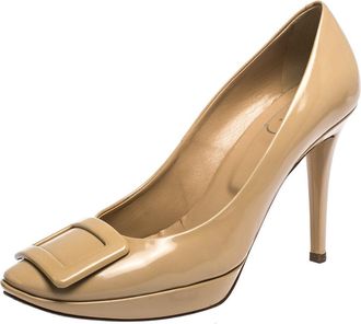 Roger Vivier Beige Patent Leather Square Toe Pumps