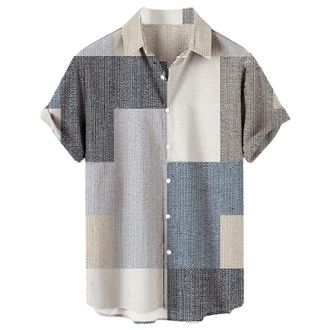 Generic Regular Fit Hawaiian Shirts Mens Striped Short Sleeve Regular Fit Poplin Button Down Shirts Men Hawaiian Tropical Shirt Button Down Short Sleeve Vinta