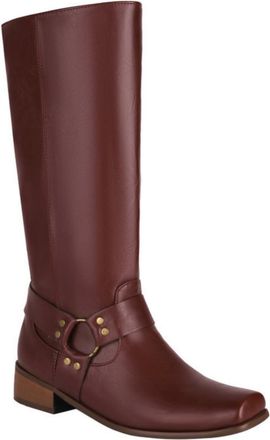 Generic Womens Mid-Calf Western Cowboy Boots,Vintage Riding Style,with Buckle Strap & Low Block Heel,Red,5.5 UK