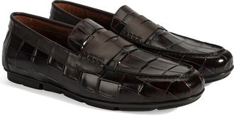 Desa Man Leather Slip-Ons - Croco Pattern, Flat Heel, Breathable | Brown - 42