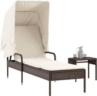 vidaXL Vidaxl - Tumbona Con Capota Y Mesa Rat&aacute;n Sint&eacute;tico Marr&oacute;n