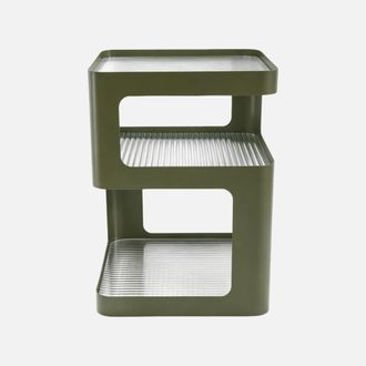 Sweeek Mesa auxiliar, mesita de noche de metal y vidrio estriado l35 x h50cm