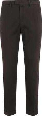 BRIGLIA 1949 Dark Brown Flat-Stomach Cuffed Hem Cotton Straight-Leg Pants
