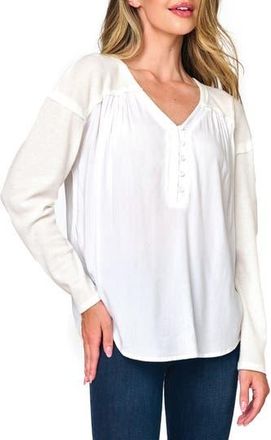 Gibsonlook Gemma Mix Media Henley in White at Nordstrom Rack, Size Xx-Small