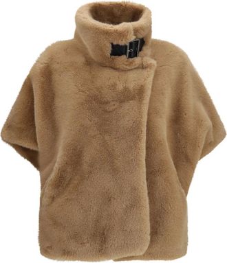 Pinko Pinko - Imitatiebont jas met gesp - Dames - Jassen - Beige - Maat: M Zijde