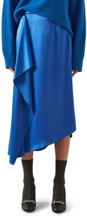L.k. Bennett Zoe Side Ruffle Asymmetric Satin Midi Skirt in Blue at Nordstrom Rack, Size 6 Us / 10 Uk