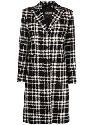 Roberto Cavalli checked single-breasted coat - women - Virgin Wool/Cotton - 50 - Black