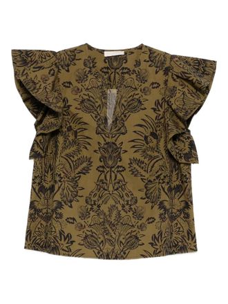Ulla Johnson Blusa a fiori con ruches - Verde