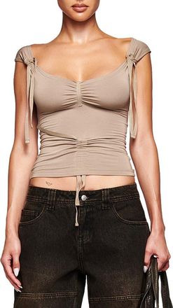 I.AM.GIA Asha Ruched Crop Top in Taupe at Nordstrom, Size Large