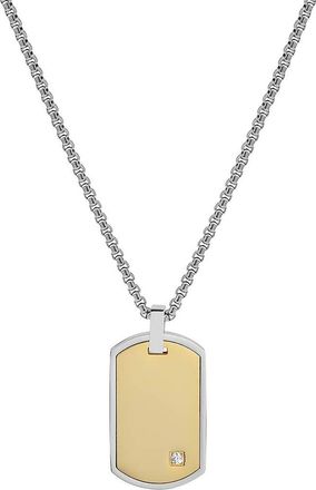 Geoffrey Beene Mens Stainless Steel Cubic Zirconia Dog Tag Pendant Necklace in Gold at Nordstrom Rack