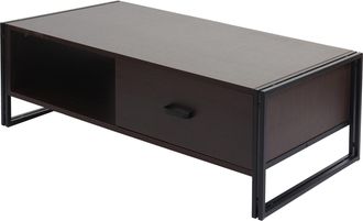 Hhg Mesa De Centro Hhg 394, Mesa Auxiliar Mesa De Sal&oacute;n, 41x120x60cm Estructura 3d, Metal Mdf, Marr&oacute;n Oscuro