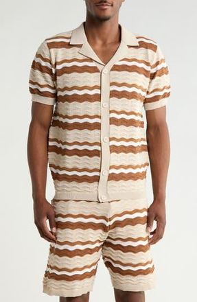 T.R. Premium Textured Stripe Sweater Polo in Cream at Nordstrom Rack, Size Xxx-Large