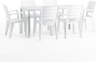 Siediti Fuori e Dentro Set de jard&iacute;n mesa rectangular 156x78 cm + 6 sillas de resina blanco
