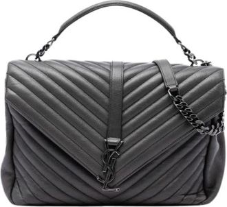 Saint Laurent Pre-owned College Satchel - Dames - Vintage Schoudertas - Grijs - ONE Size - Leer - Vintage