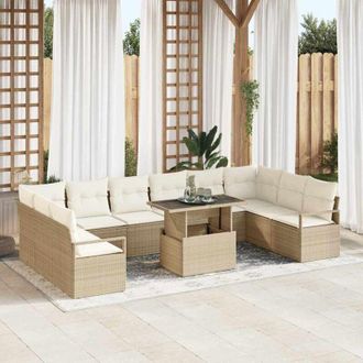 vidaXL Conjunto De Sof&aacute; De Jard&iacute;n 11 Pcs Beige Y Crema Rat&aacute;n Sint&eacute;tico Vidaxl