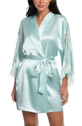 In Bloom by Jonquil Lillie Lace Trim Satin Wrap in Pale Turquoise at Nordstrom, Size X-Large