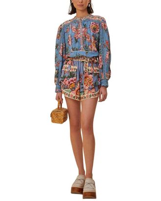 Farm Rio Wonderful Bouquet Blue Long Sleeve Blouse