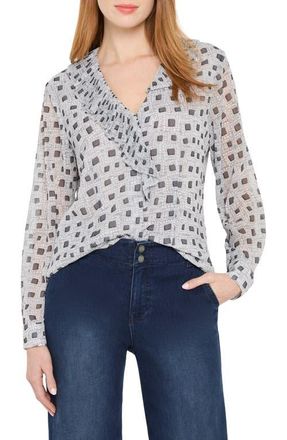 Nic+Zoe Abstract Square Ruffle Chiffon Top in Grey Multi at Nordstrom, Size Large