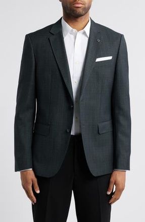 BOSS Hutson Windowpane Check Wool Sport Coat in Open Green at Nordstrom Rack, Size 44 Regular