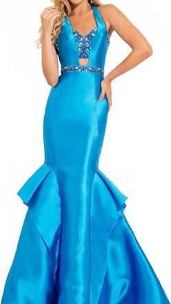 Rachel Allan Mikado Beaded Mermaid Gown In Ocean