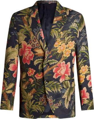 Etro floral-print single-breasted blazer - men - Cotton/Linen/Flax - 46 - Blue