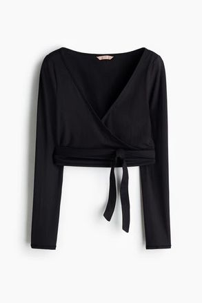 H&M Brushed Jersey Wrap Top in Black at Nordstrom, Size Xx-Small