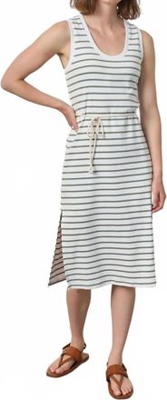 Lilla P Rib Side Slit Tank Dress In Sage Stripe