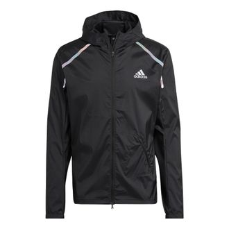 adidas Mens adidas Solid Color Logo Printing Sports Hooded Long Sleeves Jacket Black HK5637