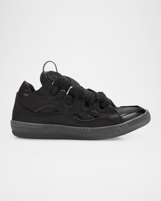 Lanvin Men & apos;s Curb Satin Leather Oversized Sneakers