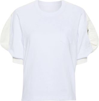 sacai puff-sleeves cotton T-shirt - women - Nylon/Cotton/Polyester - 2 - White