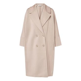 Max Mara Jassen, Dames, Beige, S, Double-Breasted Jersey Jas in Donker Nocciola
