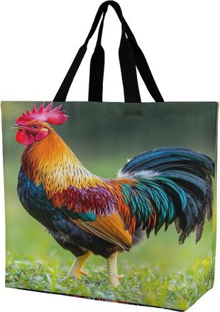 Generic Rooster Colorful Large Reusable Shopping Bag Lightweight Foldable Tote Bags Washable Shoulder Handbag