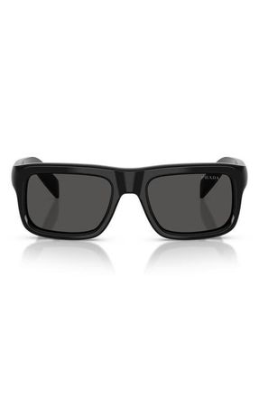 Prada 56mm Rectangular Sunglasses in Black /Dark Grey at Nordstrom