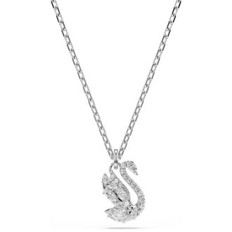 Swarovski Swan Pendant, Mixed Cuts, Swan, White, Rhodium Plated