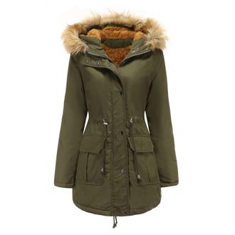 Generic Womens Fleece Lined Thicken Parka Faux Fur Fuzzy Outwear Jackets Parkas Comfy Solid Thick Hooded Outwear Coat, Armygreen, XXL