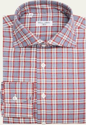 Cesare Attolini Mens Plaid Cotton Barrel-Cuff Sport Shirt