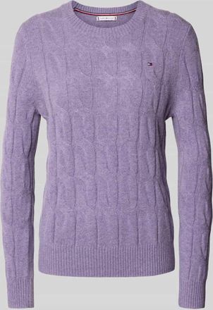 Tommy Hilfiger Regular Fit Strickpullover aus reiner Wolle in Flieder, Größe XL