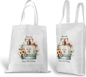 Generic Personalised Soft White Tote Shopping Bag with Perfume Bottle 1955 Design Gift For 70th Birthday Mum|Mother|Wife|Nan|Nanny|Nanna|Grandma (Print On Bot
