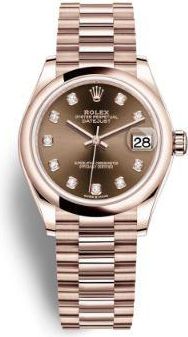 Rolex Datejust 31 Chocolate Diamond Dial Ladies 18 ct Everose Gold President Watch 278245CHDP