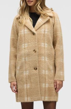 NVLT Eyelash Longline Sweater Coat in Camel Plaid at Nordstrom Rack, Size Small