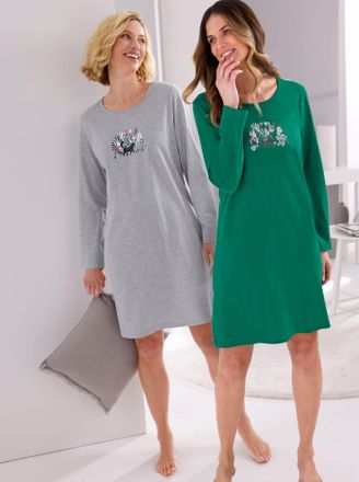 Comtessa Nachthemd COMTESSA Nachthemden, Damen, Gr. 36/38, Normalgr&ouml;ssen, gr&uuml;n, hellgrau, Hellgrau-Melange: 93% Baumwolle, 7% Polyesterrn% 2 Teile mit untersch