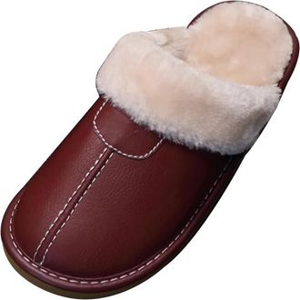 Generic Winter Warm Cotton Slippers, Waterproof and Non-Slip Womens Shoes,Burgundy,5.5 UK