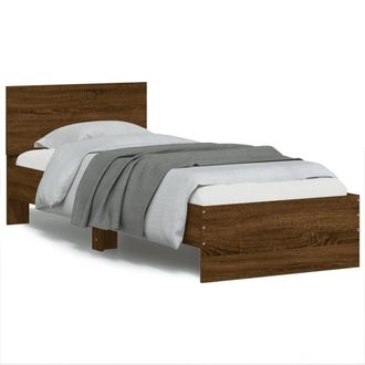 vidaXL Estructura De Cama Cabecero Luces Led Marr&oacute;n Roble 75x190 Cm Vidaxl