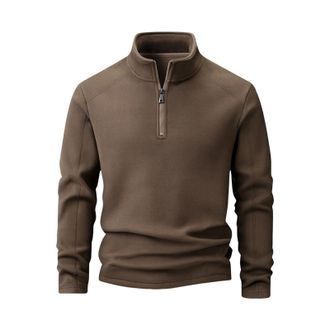 Generic Mens Quarter Zip Pullover Fleece Liend Sweatshirt Lapel Collar Long Sleeve Shirts Mens Jumpers Winter Warm Sweatshirts 1/4 Zipper Sweater Sports Outdo