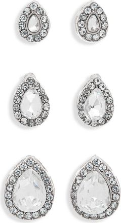 Natasha Set of 3 Crystal Teardrop Stud Earrings in Silver at Nordstrom Rack